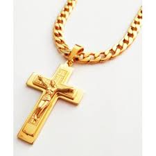 Cadena dorado con dije de acero quirurgico